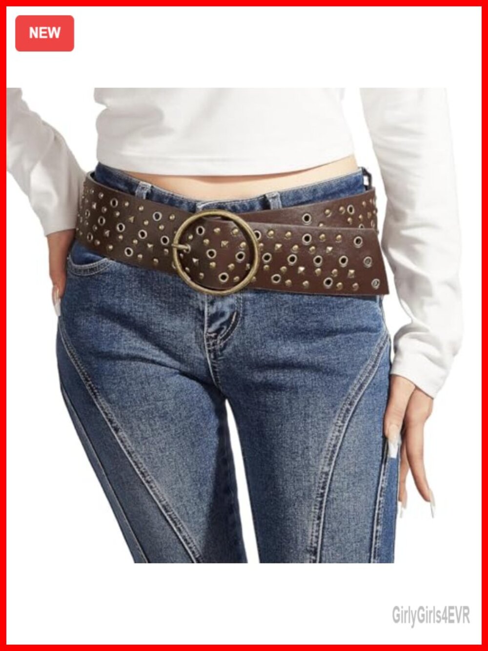 Wide Western Concho Belt Vintage Cowgirl Studded PU Leather for Dress